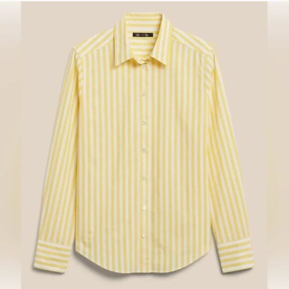 ✨EUC✨Banana Republic Yellow Striped Poplin Shirt size M NWOT - Picture 1 of 8
